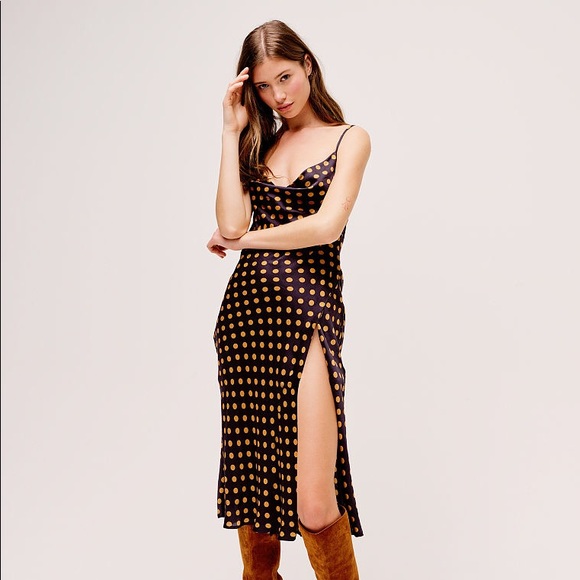 NWT For Love Lemons Morgan Cowl Polka Dot Slip Dress